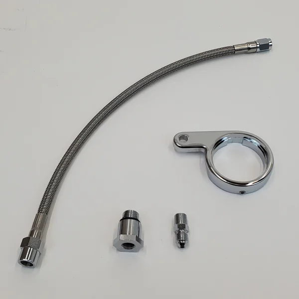 Chrome Rocker Box 1-5/8" Oil Pressure Gauge Mount KIT w/Braided Stainless Steel Oil Line & Chrome Fittings 1984-1999 Harley Big Twin “EVO” Evolution FX/FL, Electra Glide, Tour Glide, Road King, Road Glide, Softail, Dyna, FXR Models