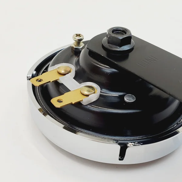 Chrome Slotted 3-1/2” Horn for Harley and Other Custom Motorcycle Applications – Comes with a Replaceable Cover, Mounting Bracket and Spade Terminals - Replaces HD# 69043-83A & 69038-88TA - Image 3