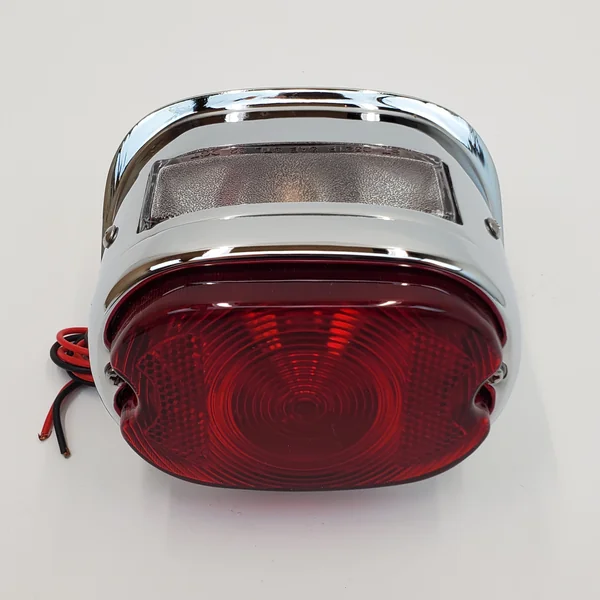 Chrome Squareback Tail light w/Tag Light for 1955-1972 Harley FX/FL Big Twin, 1956-1972 Sportster XL & Custom Applications – For 12 Volt Systems - Replaces HD# 68010-64B - Image 4