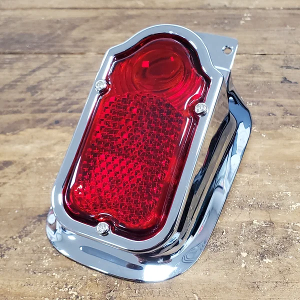 Chrome Tombstone Tail Light w/License Plate Tag Bracket & Light for 1947-1954 Harley FL Big Twins - Replaces HD PT# 68003-47T - 12V STOP Brake Running Tail/Tag Light - Image 3