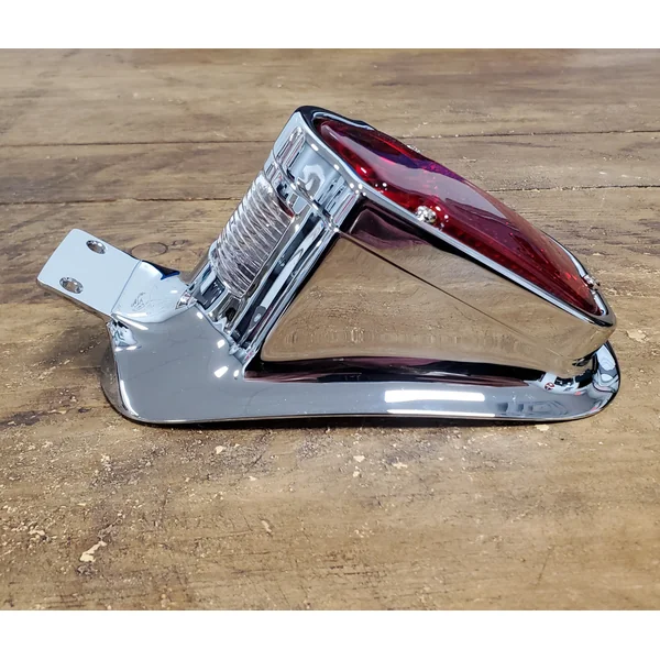 Chrome Tombstone Tail Light w/License Plate Tag Bracket & Light for 1947-1954 Harley FL Big Twins - Replaces HD PT# 68003-47T - 12V STOP Brake Running Tail/Tag Light - Image 4