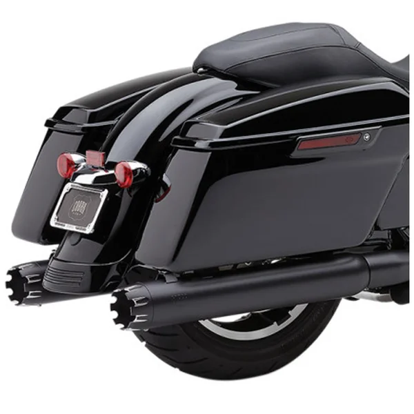 Cobra 4" Slip-On Exhaust Mufflers for 2017-2023 Harley Touring - Black w/ Machined Tip