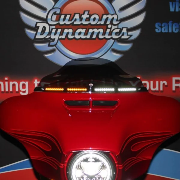 Custom Dynamics® Genesis 4 Dynamics LED Lighted Batwing Fairing Windshield Trim with White/Amber LED Turn Signals - Black with Smoked LEDs - Fits 2014-Up Harley Street Glide FLHX & Electra Glide FLHT Models - Lifetime Warranty - Image 2