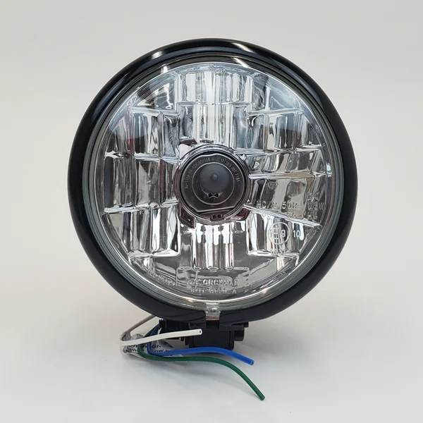 Drag Specialties 5-3/4" Satin Black Halogen Round Motorcycle Headlight with Bottom Springer Style Mount/Bracket - 12V High Low Beam H4 60/55W Bulb - DOT Approved - Image 2