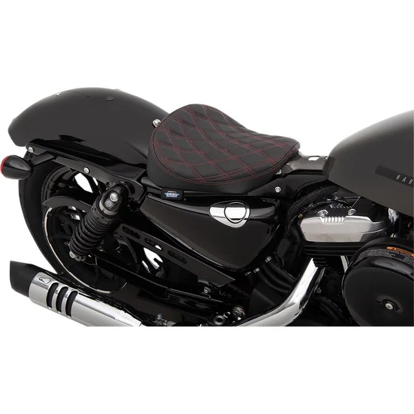 Drag Specialties Bobber-Style Solo Seat for 2010-2022 Harley Sportster XL - Red Double Diamond Stitch