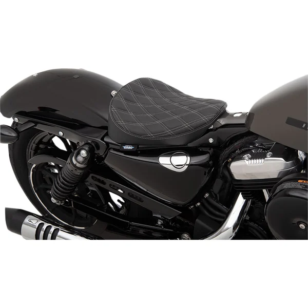 Drag Specialties Bobber-Style Solo Seat for 2010-2022 Harley Sportster XL - Silver Double Diamond Stitch