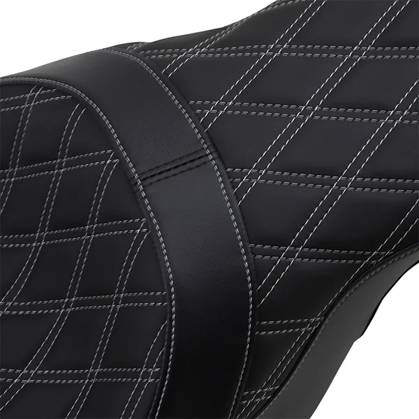 Drag Specialties Forward Predator 2-Up Seat for 2008-2023 Harley Touring - Silver Double Diamond - Image 2