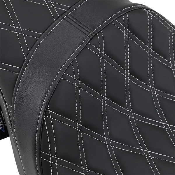 Drag Specialties Predator 2-Up Seat for 2008-2023 Harley Touring - Silver Double Diamond Stitch - Image 3