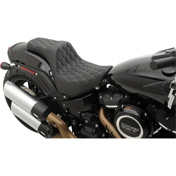 Drag Specialties Predator III Seat for 2018-2024 Harley Fat Bob - Double Diamond Silver