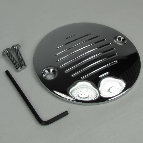 "Grooved" 2-Hole Horizontal Points Ignition Cover - Chrome, Fits 2004 and Up Harley Sportster XL, 1970-1984 FL, FX, 1970-1999 Big Twin Motors, Replaces Pt #32584-88T