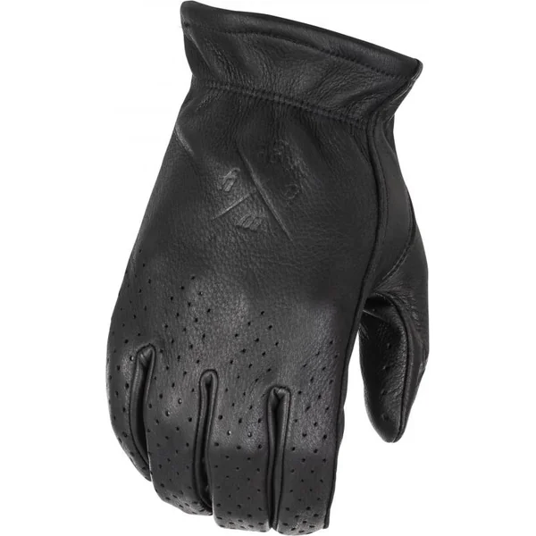 Highway 21 Louie Black Perforated Deerskin Leather Gloves