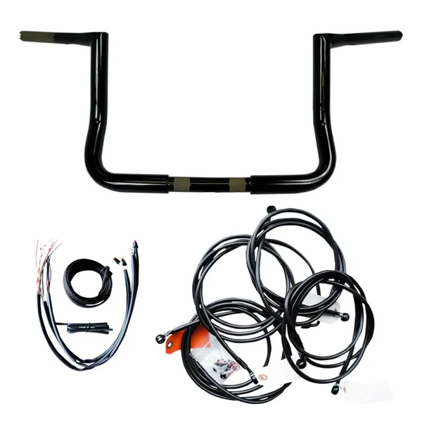 LA Choppers® 10" Rise Ape Hanger Gloss Black Handlebar and Cable Kit for 16 Harley FLHT / FLTCU / FLHX w/ ABS (1" Clamp Area) LA7361KT110B