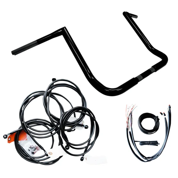 LA Choppers® 14" Rise Ape Hanger Gloss Black Handlebar and Cable Kit for 14-15 Harley FLHT / FLHX w/ ABS (1" Clamp Area) LA7361KT114B
