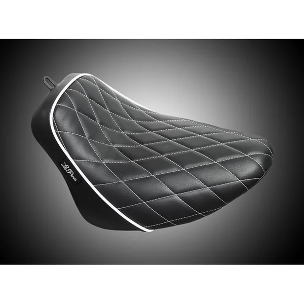 LePera Bare Bones Solo Seat for 2018-2024 Harley Fat Boy - Diamond/White Piping