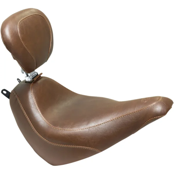 Mustang Brown Wide Tripper Solo Seat w/ Backrest for 2018-2024 Harley FLDE/FLHC - Vintage