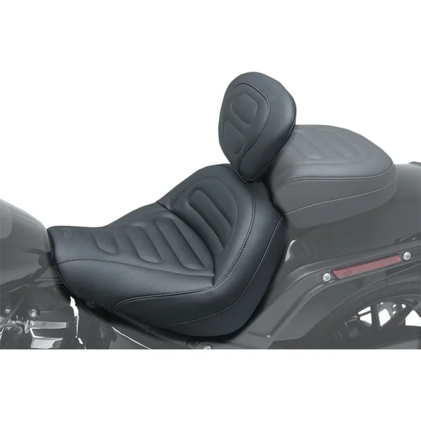 Mustang Max Profile Solo Touring Seat w/ Backrest for 2018-2024 Harley Fat Bob - Trapezoid Stitch