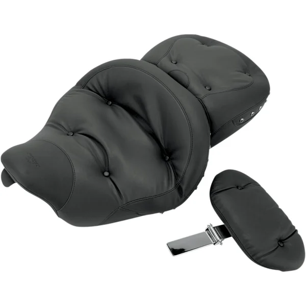 Mustang Super Touring Regal Seat w/ Driver Backrest for 2008-2023 Harley Touring - Black Stud - Image 2