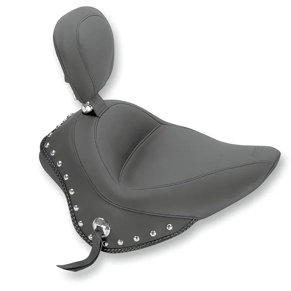 Mustang Wide Solo Seat w/ Backrest for 2011-2017 Harley Softail FXS/FLS - Studded
