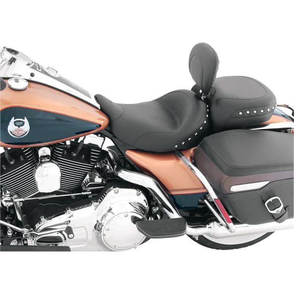 Mustang Wide Touring Solo Seat w/ Backrest for 2008-2023 Harley Touring - Chrome Studded