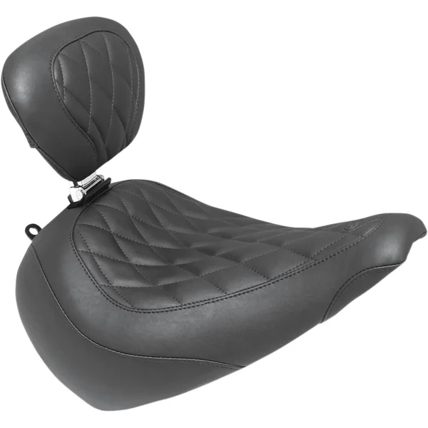 Mustang Wide Tripper Solo Seat with Backrest for 2018-2024 Harley Fat Boy - Diamond