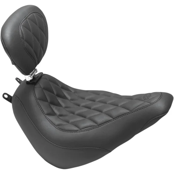 Mustang Wide Tripper Solo Seat with Backrest for 2018-2024 Harley FLDE/FLHC - Diamond