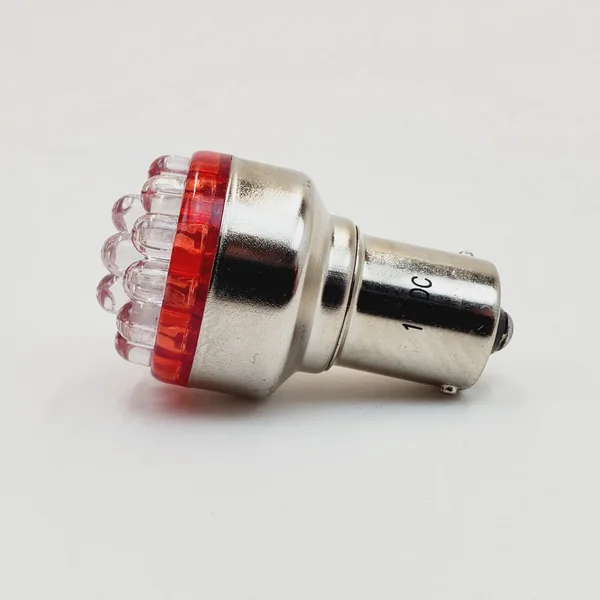 Red LED Motorcycle Brake Light/Tail Light/Turn Signal Bulb w/ 1156 Single Contact Socket for 12 Volt System – 19 LED Cluster 7000 MCD Output – Low Profile 1” OD – Vibration Resistant – SOLD INDIVIDUALLY - Image 2