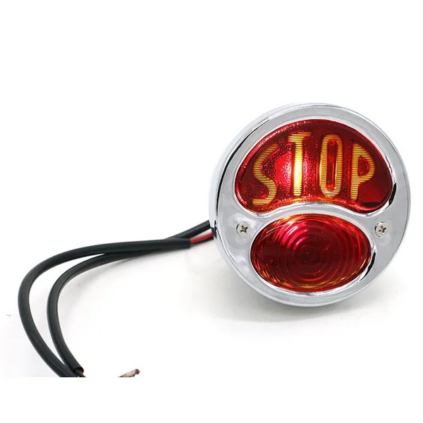 Retro Round Bulb Chrome "STOP" Rear Tail light With Running Light