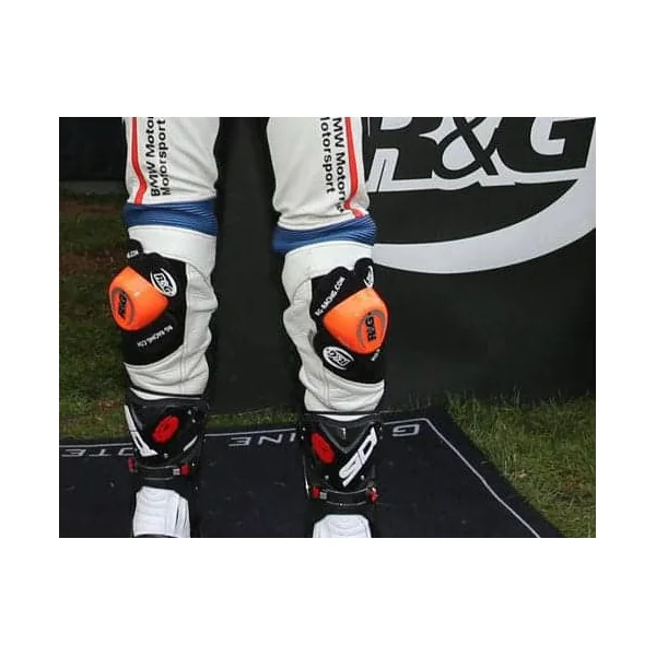 R&G Racing Aggressive Riding – R&G Wider Aero Knee Sliders – Black White Yellow Orange - Image 2
