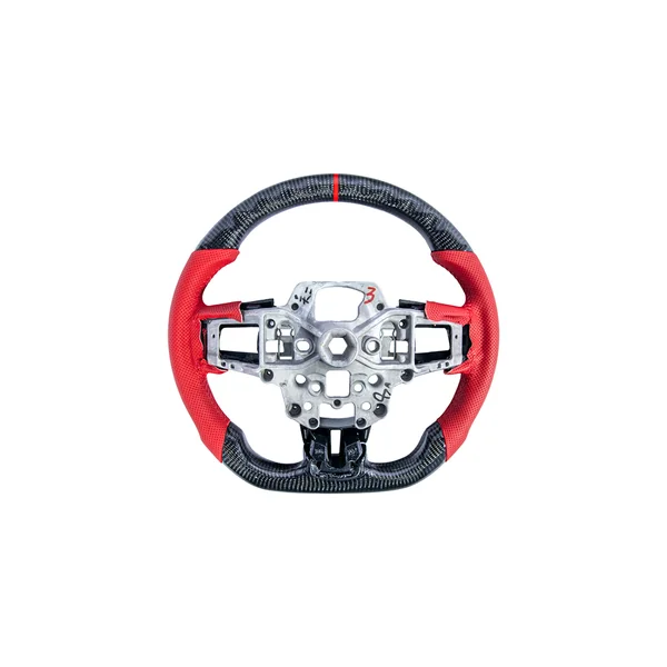 S550 Mustang Carbon Fiber Steering Wheel w/ Button Cover, Red Perforated Leather Grips2015-2017 Mustang - Image 3