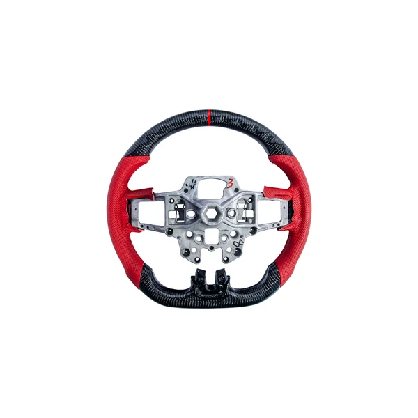 S550 Mustang Carbon Fiber Steering Wheel w/o Button Cover, Red Perforated Leather Grips2015-2017 Mustang - Image 3
