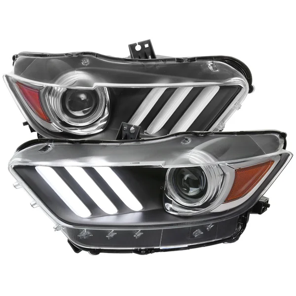 S550 Mustang HID Projector Headlights w/ Switchback Sequential LED Strip Turn Signals, Matte Black Housing2015-2022 Ford Mustang w/ HID Headlights