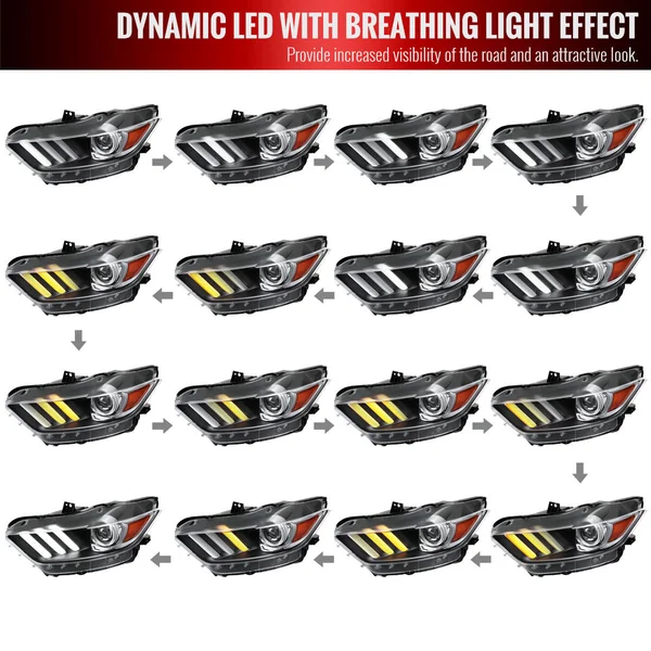 S550 Mustang HID Projector Headlights w/ Switchback Sequential LED Strip Turn Signals, Matte Black Housing2015-2022 Ford Mustang w/ HID Headlights - Image 6