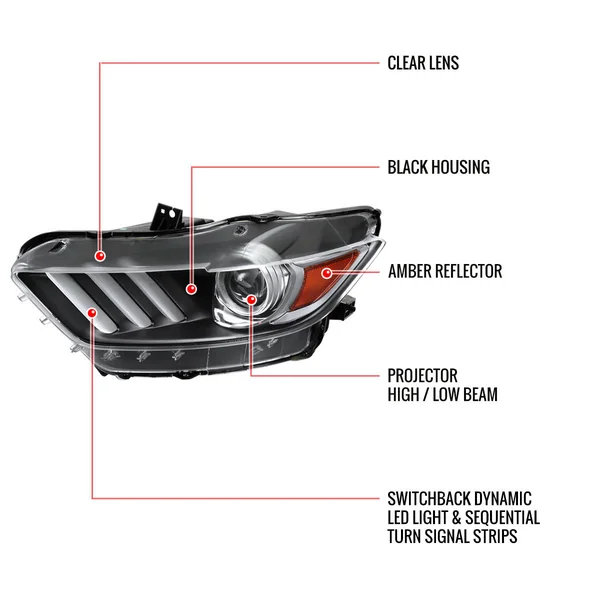 S550 Mustang HID Projector Headlights w/ Switchback Sequential LED Strip Turn Signals, Matte Black Housing2015-2022 Ford Mustang w/ HID Headlights - Image 8