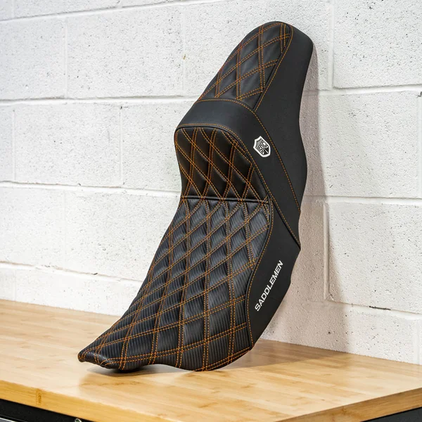 San Diego Customs Pro Series Performance Gripper Seat for 2008-2023 Harley Touring - Custom Orange Stitch - Image 2