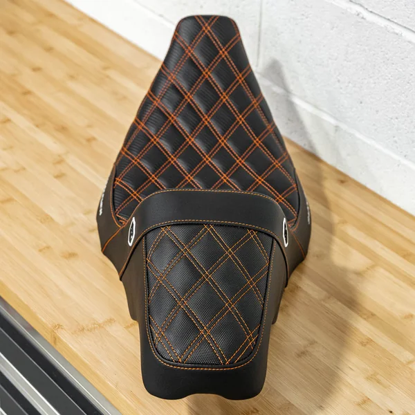 San Diego Customs Pro Series Performance Gripper Seat for 2008-2023 Harley Touring - Custom Orange Stitch - Image 4