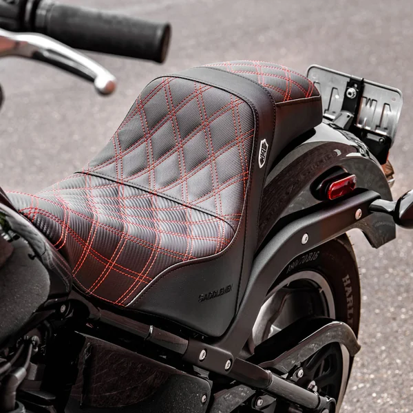 San Diego Customs Pro Series Performance Gripper Seat for 2018-2024 Harley Softail FXLR/FLSB - Red Stitch - Image 2