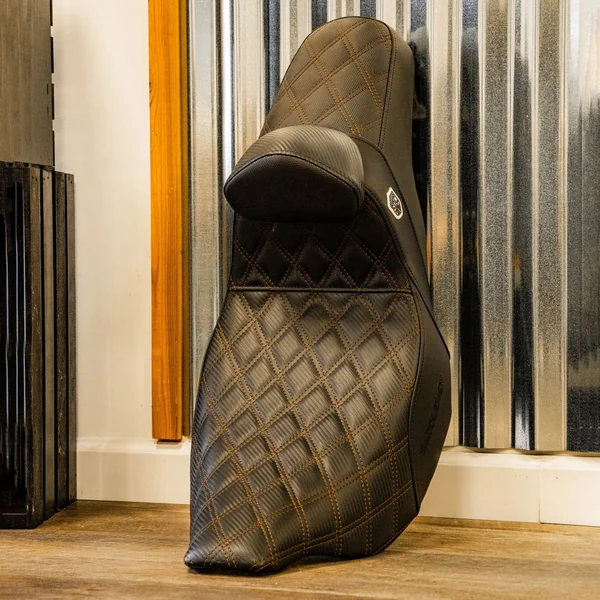 San Diego Customs Pro Series Performance Gripper Seat with Backrest for 2008-2023 Harley Touring - Bronze Stitch - Image 2