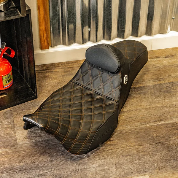 San Diego Customs Pro Series Performance Gripper Seat with Backrest for 2008-2023 Harley Touring - Bronze Stitch - Image 6