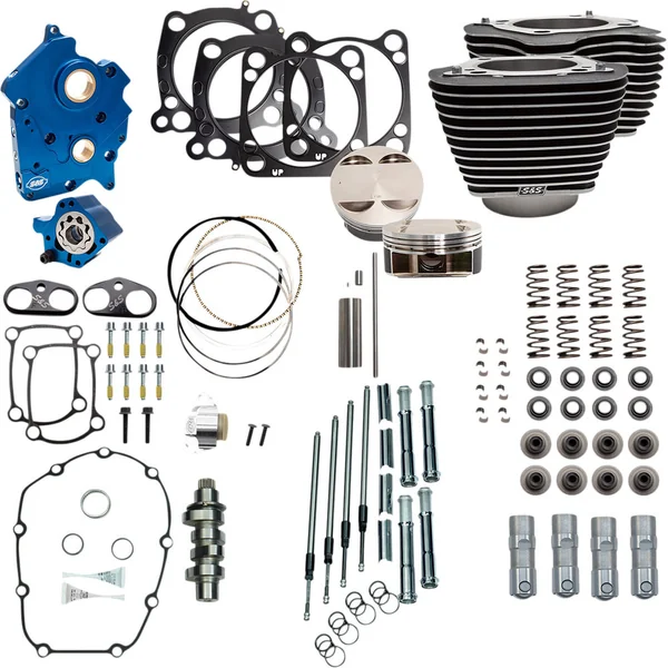 S&S 124" Power Package Kit Chain Drive Oil Cooled for 107" Harley M8 - Highlighted Fins & Chrome Pushrod Tubes - Image 2
