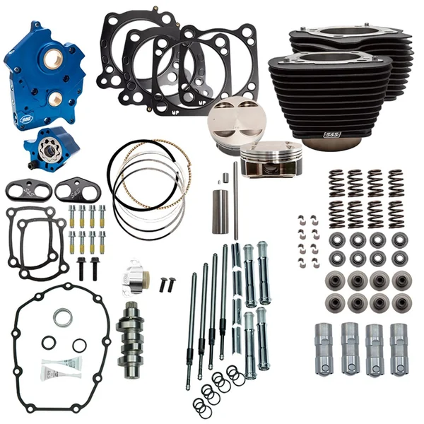 S&S 128" Power Pack Kit Chain Drive Oil Cooled for 114"/117" Harley M8 - Non-Highlighted Fins & Chrome Pushrod Tubes