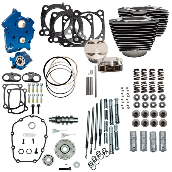S&S 128" Power Pack Kit Gear Drive Water Cooled for 114" Harley M8 - Highlighted Fins and Chrome Pushrod Tubes