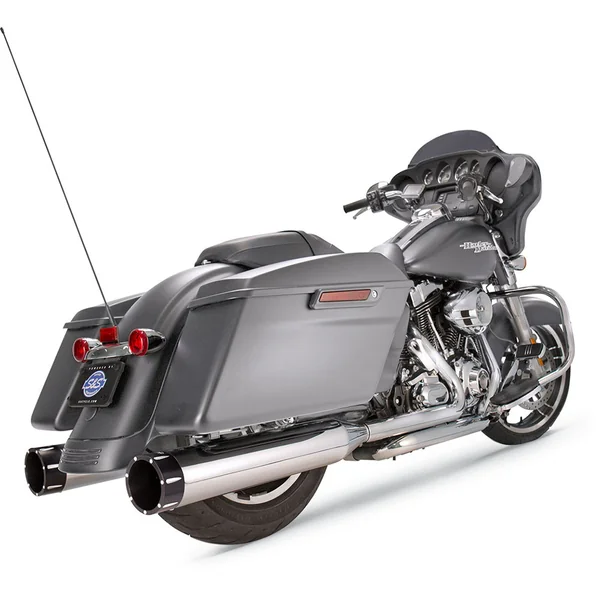S&S 4-1/2" MK45 Performance Mufflers for 2017-2023 Harley Touring - Chrome / Black End Caps