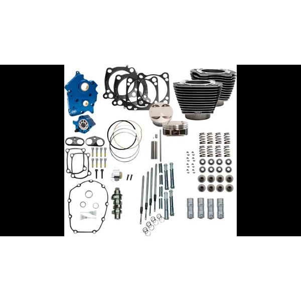 S&S Cycle 128" Power Package with CHAIN Drive Cams for 2017+ Harley Touring Models with 114" & 117” Twin-Cooled M8 (Water & Oil Cooled): Black Granite Finish with Highlighted Fins and Chrome Pushrod Tubes - Made in USA