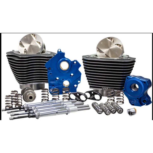 S&S Cycle 128" Power Package with CHAIN Drive Cams for 2017+ Harley Touring Models with 114" & 117” Twin-Cooled M8 (Water & Oil Cooled): Wrinkle Black Finish with Highlighted Fins and Chrome Pushrod tubes - Made in USA
