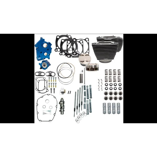 S&S Cycle 128" Power Package with CHAIN Drive Cams for 2017+ Harley Touring Models with 114" & 117” Twin-Cooled M8 (Water & Oil Cooled): Wrinkle Black Finish with Highlighted Fins and Chrome Pushrod tubes - Made in USA - Image 2