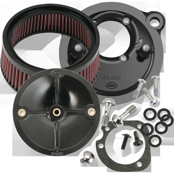 S&S Cycle® Super Stock™ Black Gloss Stealth Air Cleaner Kit for 1991-2006 Harley Sportster XL Models with Stock CV Carburetor, with Hardware - Made in U.S.A. - 170-0093