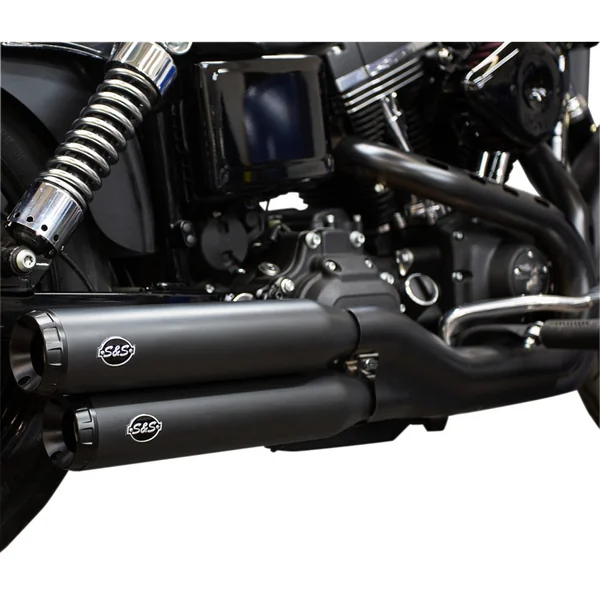S&S Grand National Slip-On Mufflers for 2008-2017 Harley Dyna Fat Bob &Wide Glide - Black - Image 3