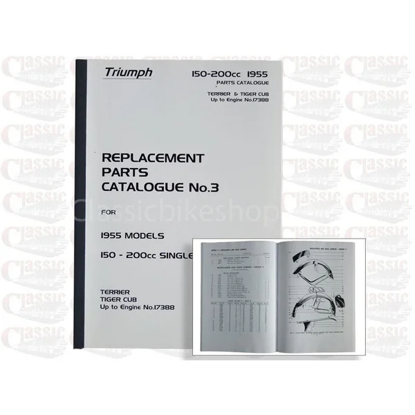 Triumph 1955 Triumph Terrier 150cc OHV Tiger Cub T20 200cc OHV Parts Book