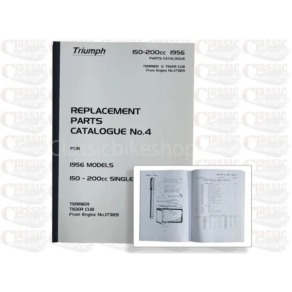 Triumph 1956 Terrier 150cc OHV Tiger Cub T20 200cc OHV Parts Book