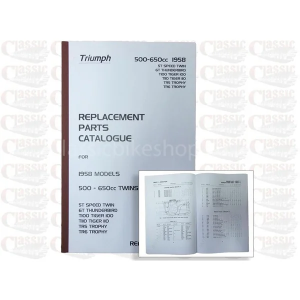 Triumph 1958 T100 Tiger 100, T110 Tiger 110, TR5 Trophy, TR6 Trophy Parts Book